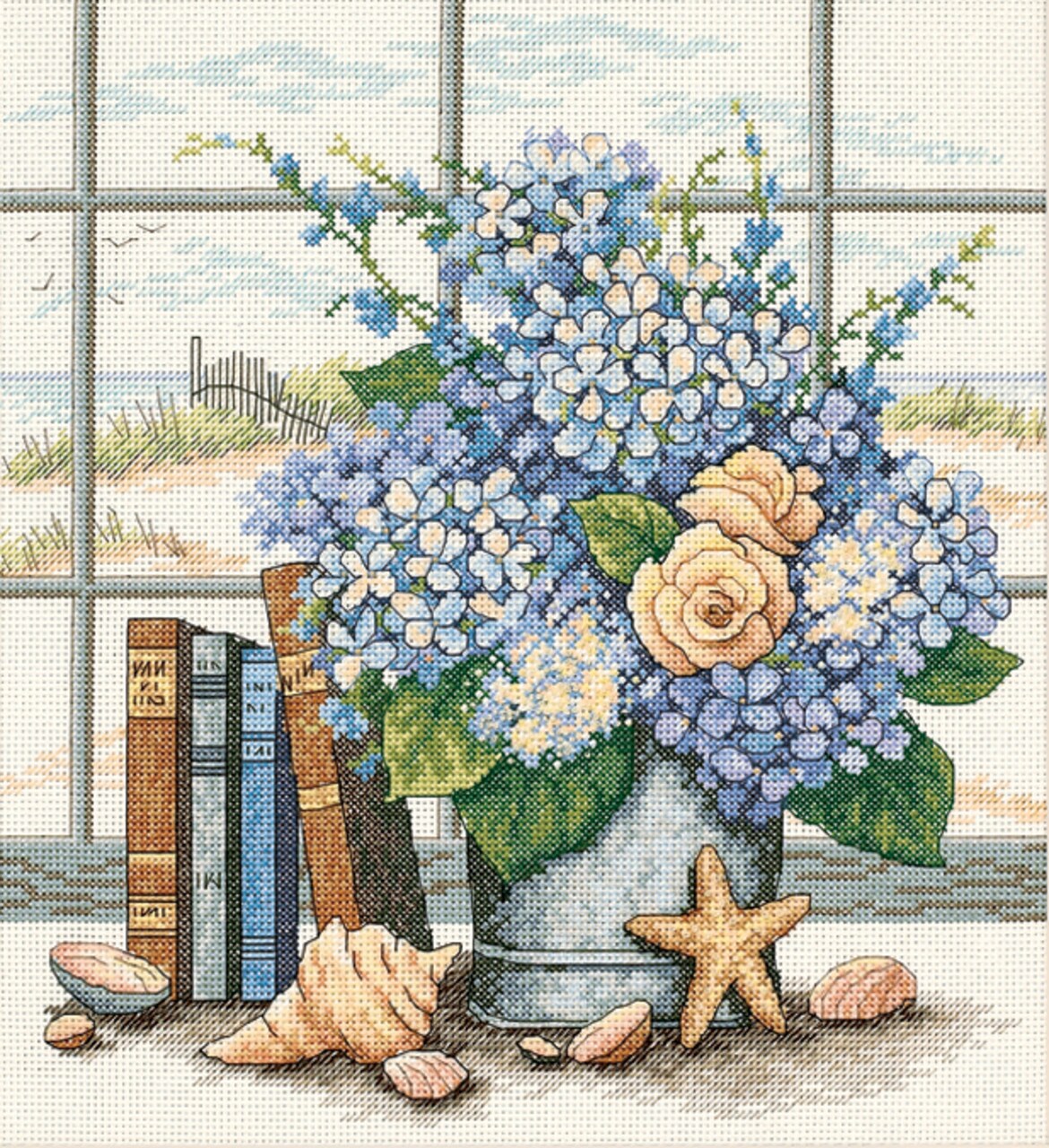 Dimensions Counted Cross Stitch Kit 11"X12"-Hydrangeas & Shells